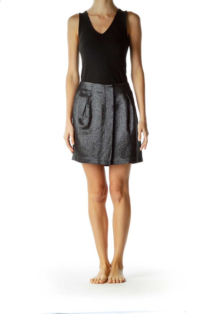 Black Metallic Pleated Skirt with Slip