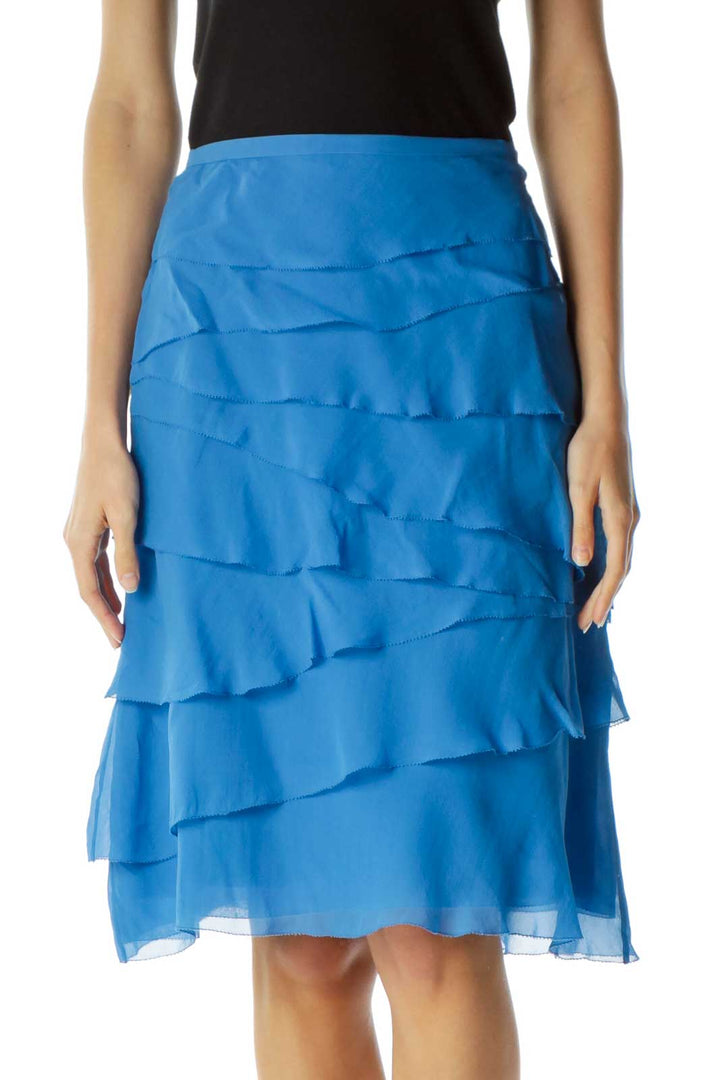 Blue 100% Silk Flared Skirt