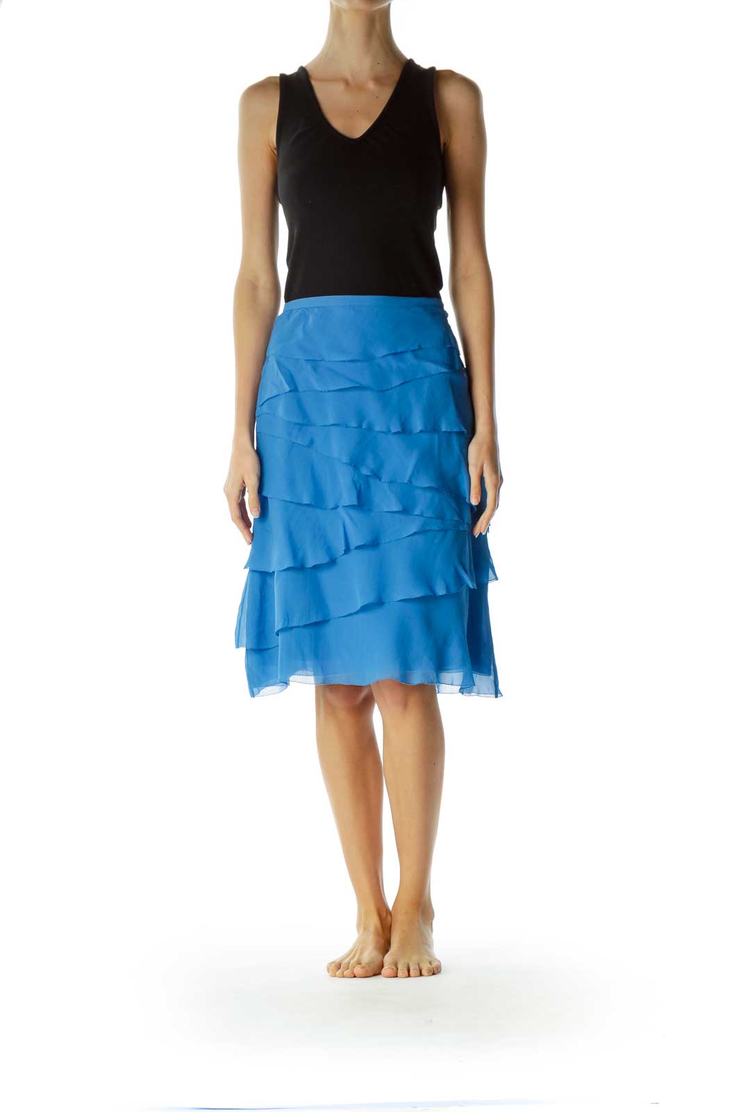 Blue 100% Silk Flared Skirt