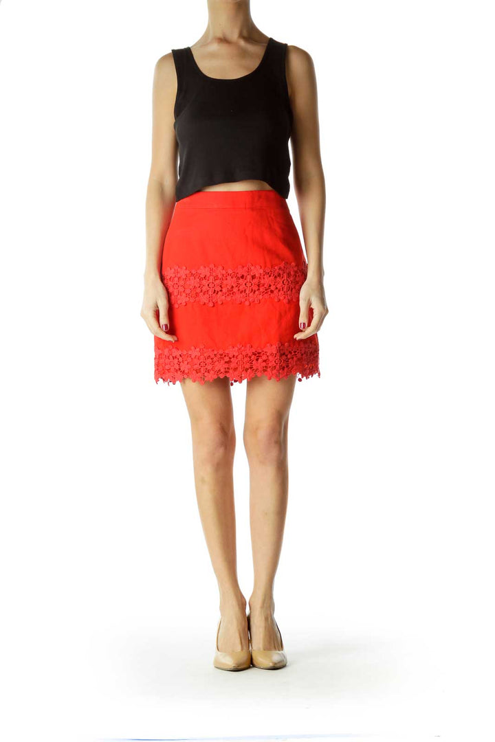 Red Floral Knitted Mini Skirt