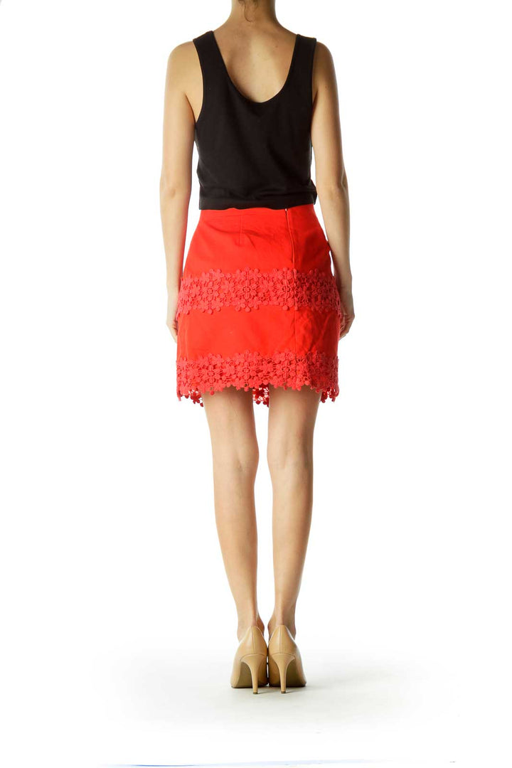 Red Floral Knitted Mini Skirt