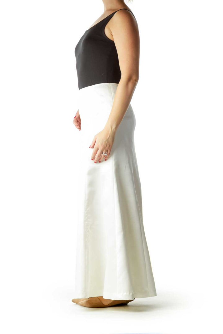 Cream Shiny Long Skirt with Slip