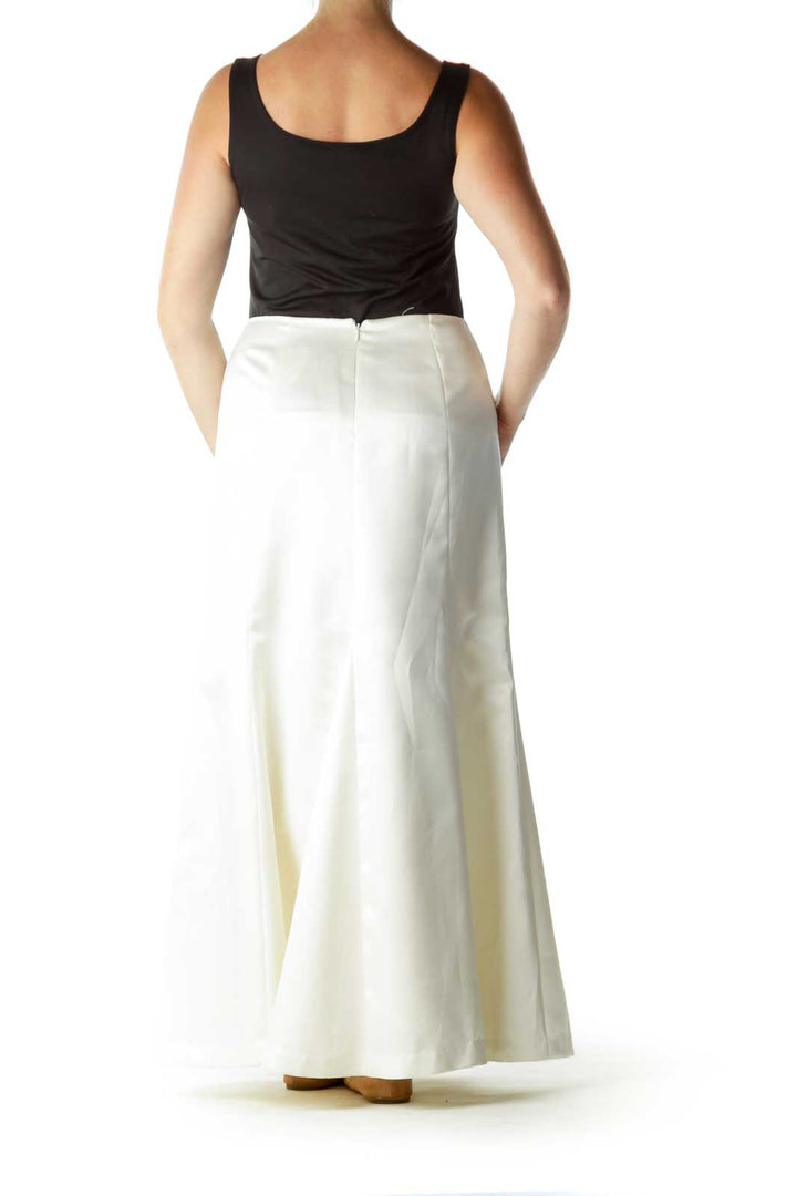 Cream Shiny Long Skirt with Slip