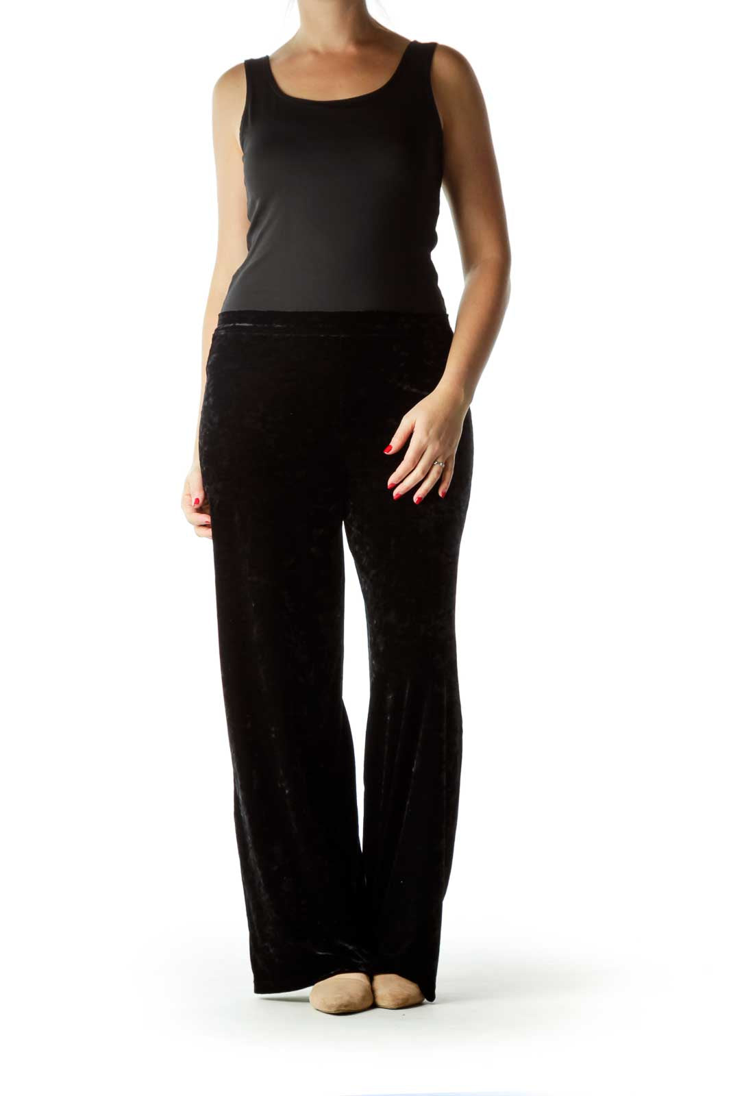 Black Velvet Straight Leg Stretchy Pants