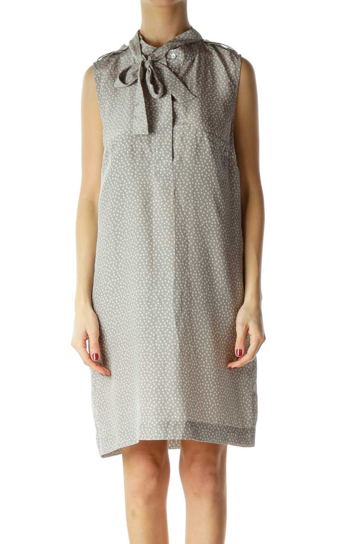 Gray Printed Silk Sleeveless Dress