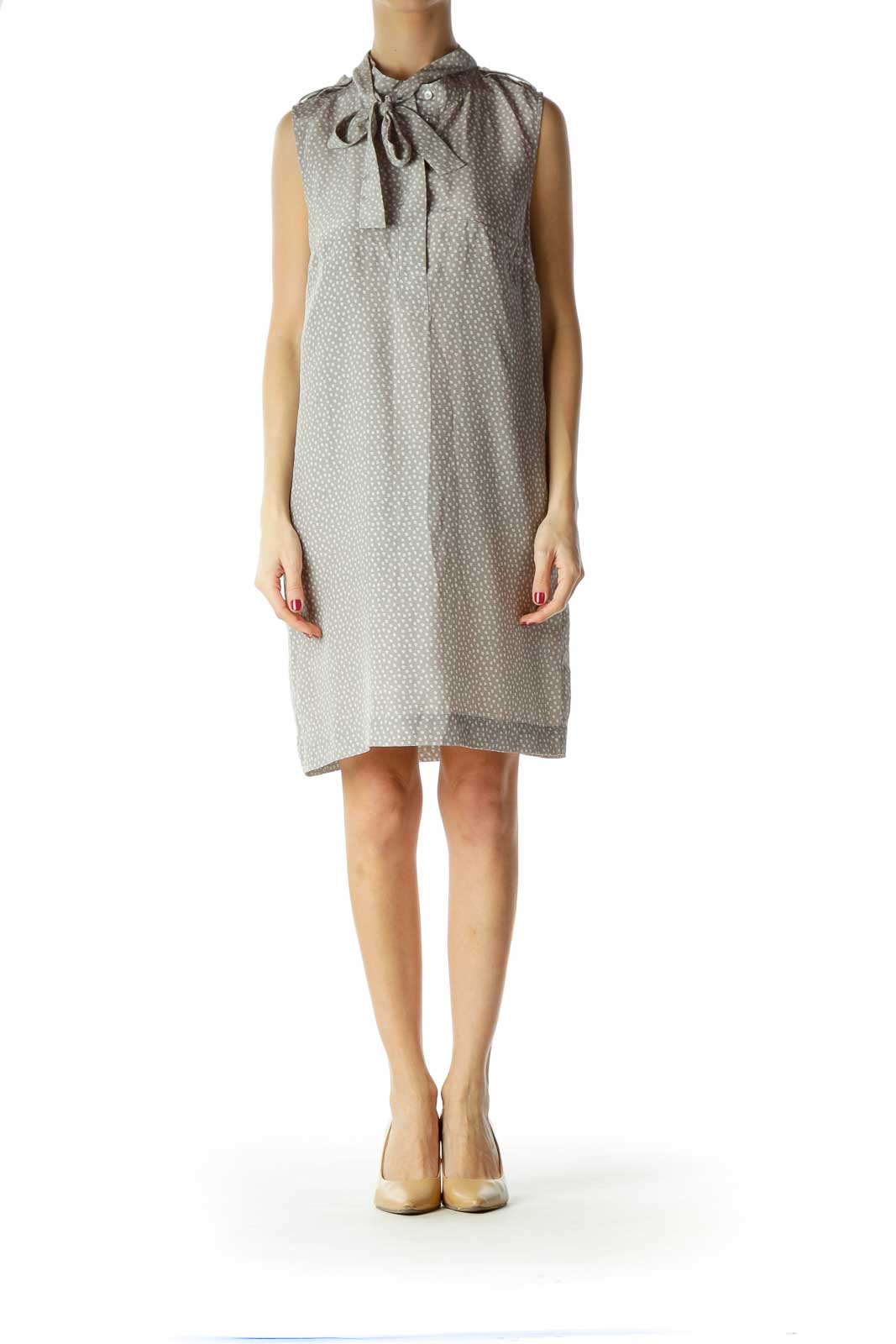 Gray Printed Silk Sleeveless Dress