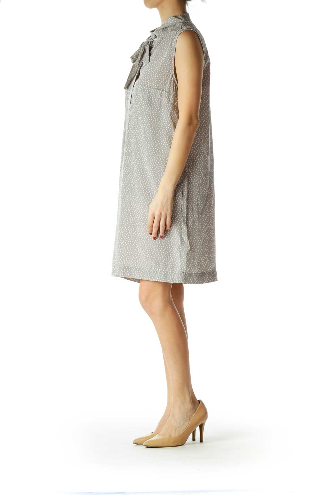 Gray Printed Silk Sleeveless Dress