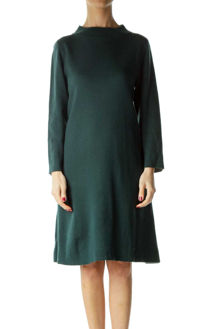 Green High Neck Long Sleeve Knit Dress