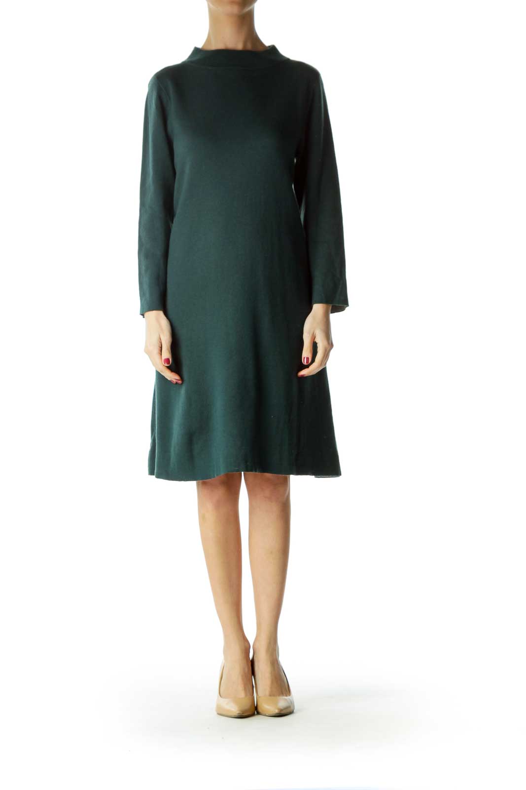 Green High Neck Long Sleeve Knit Dress