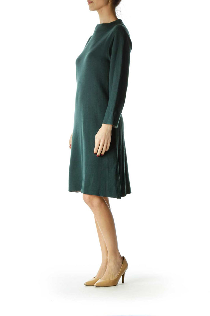 Green High Neck Long Sleeve Knit Dress