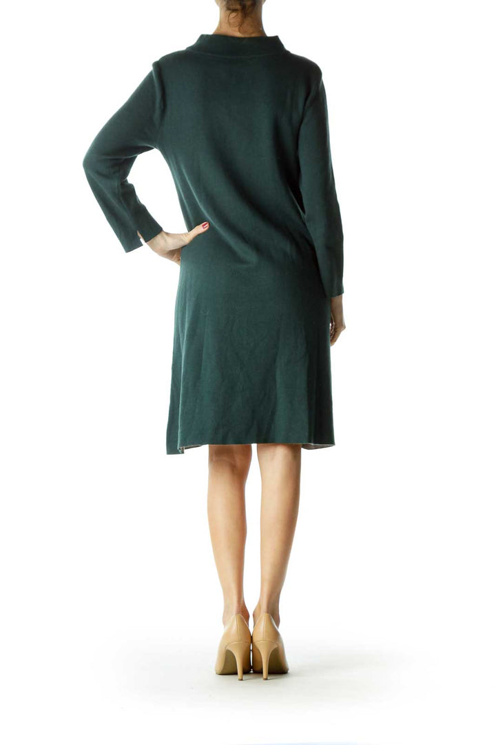 Green High Neck Long Sleeve Knit Dress