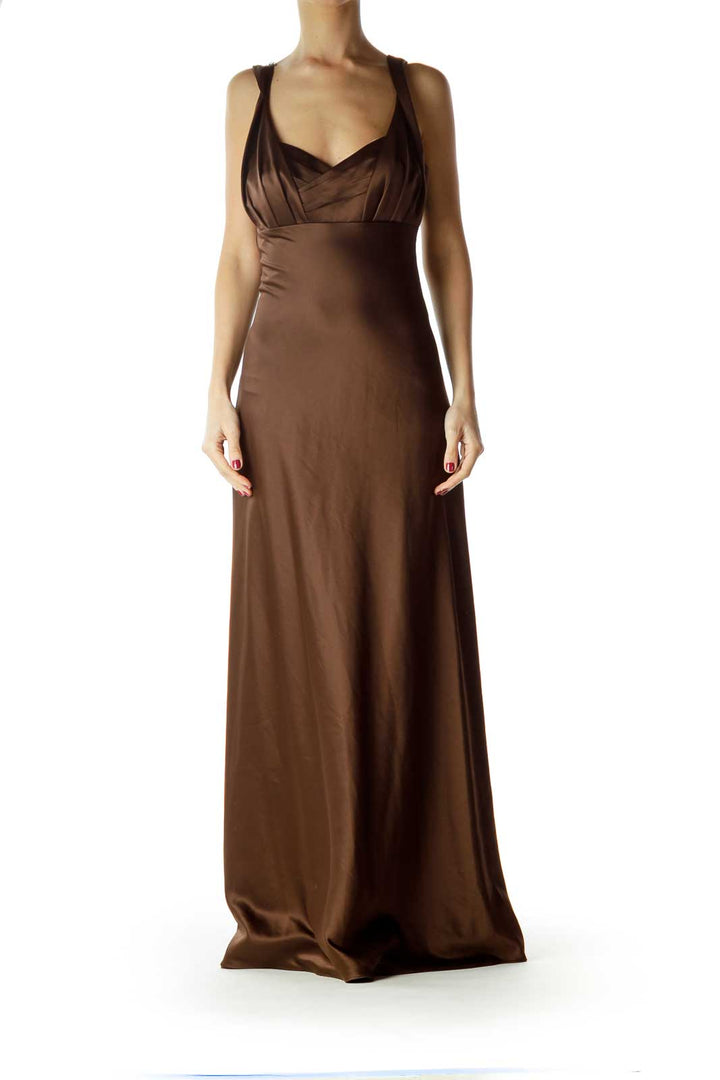 Brown Empire Waist Evening Dress