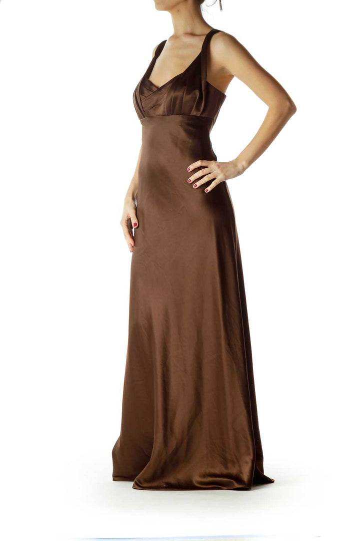 Brown Empire Waist Evening Dress