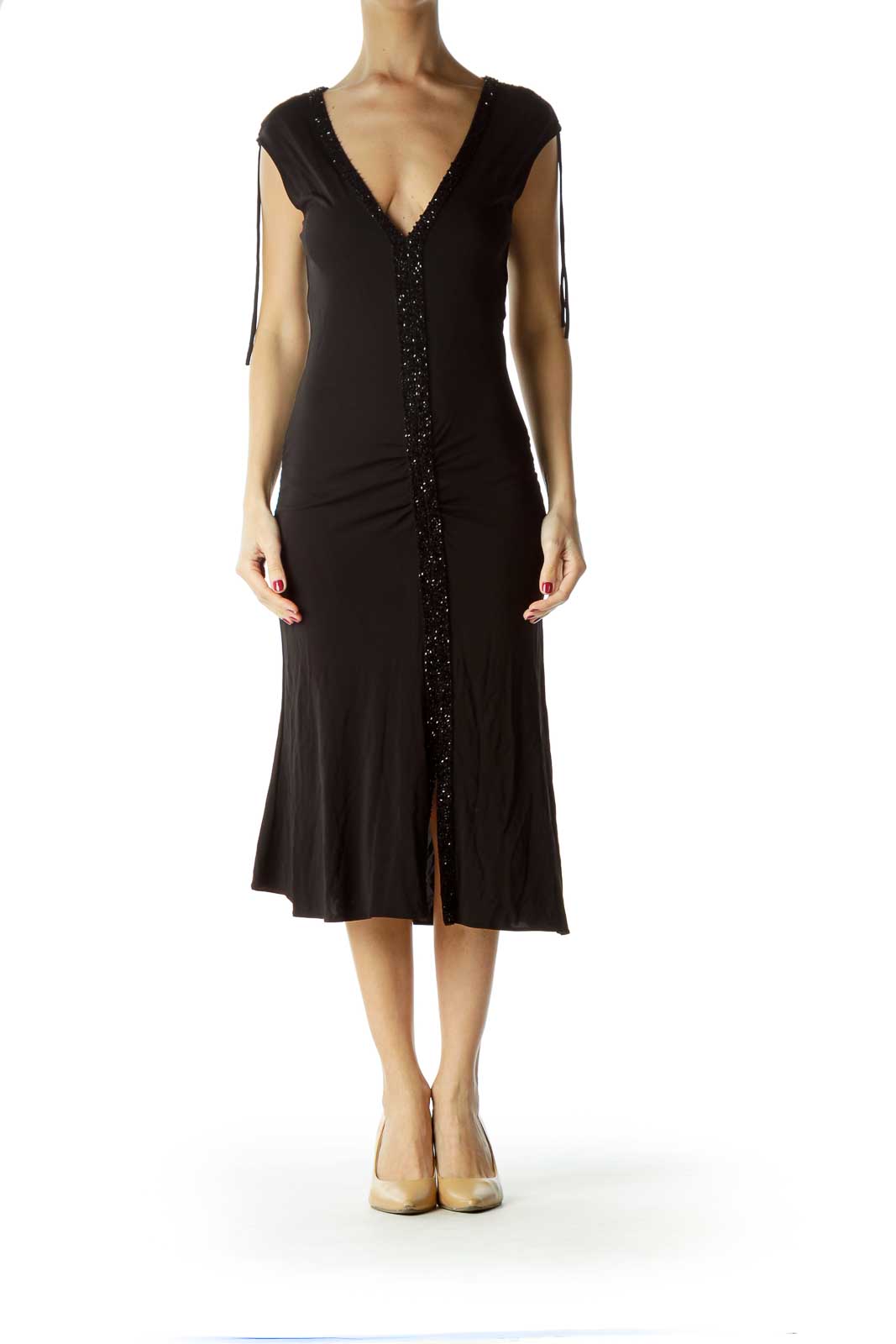 Black Beaded Midi Cocktail Dress