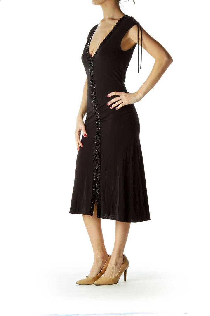 Black Beaded Midi Cocktail Dress