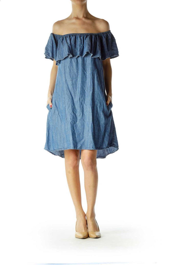 Blue Denim Off-Shoulder Dress