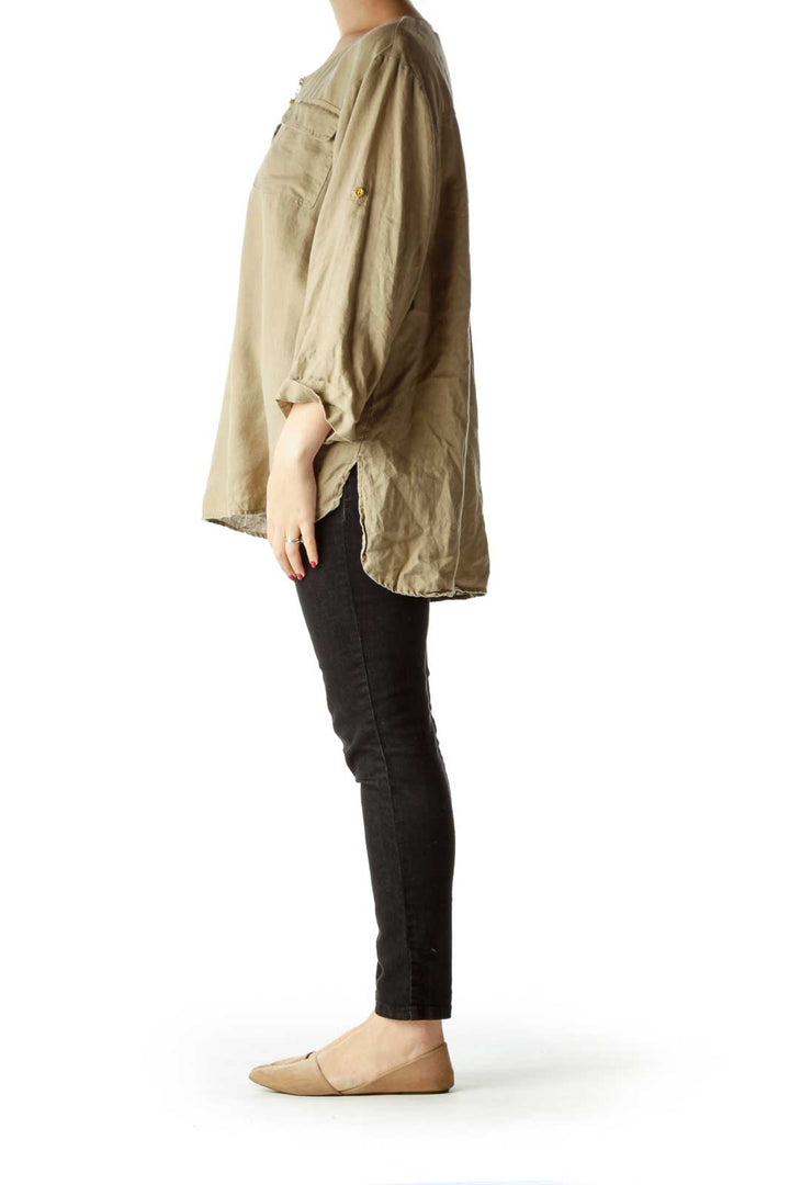 Brown Linen Zippered Top