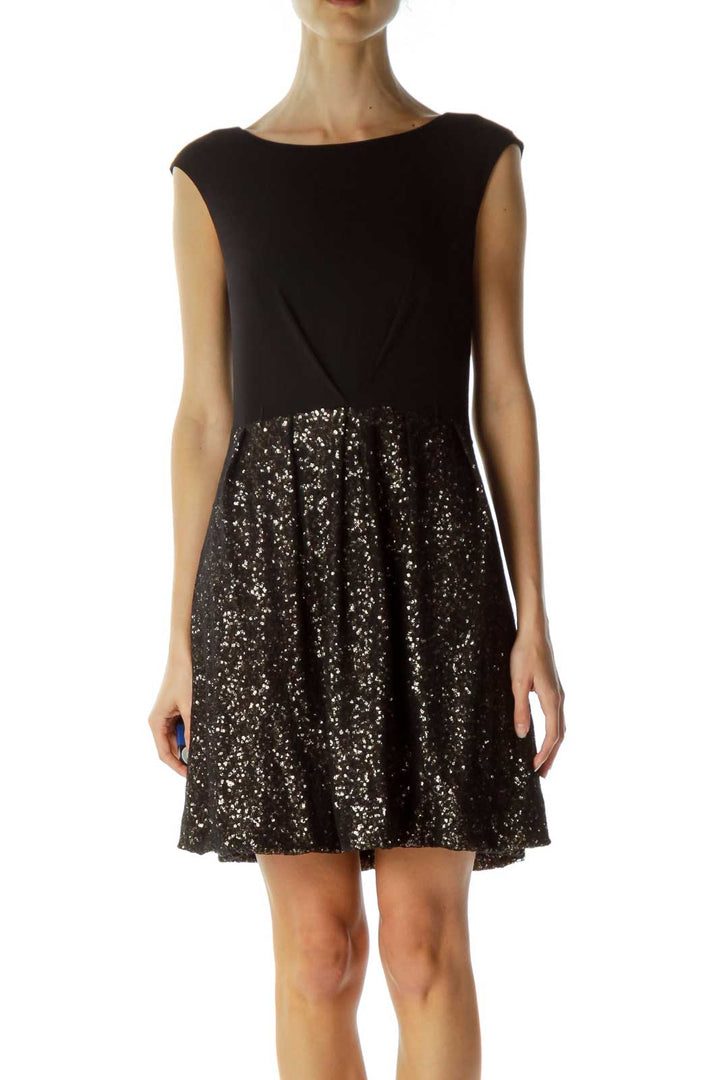 Black Gold Sequined Cocktail Dress