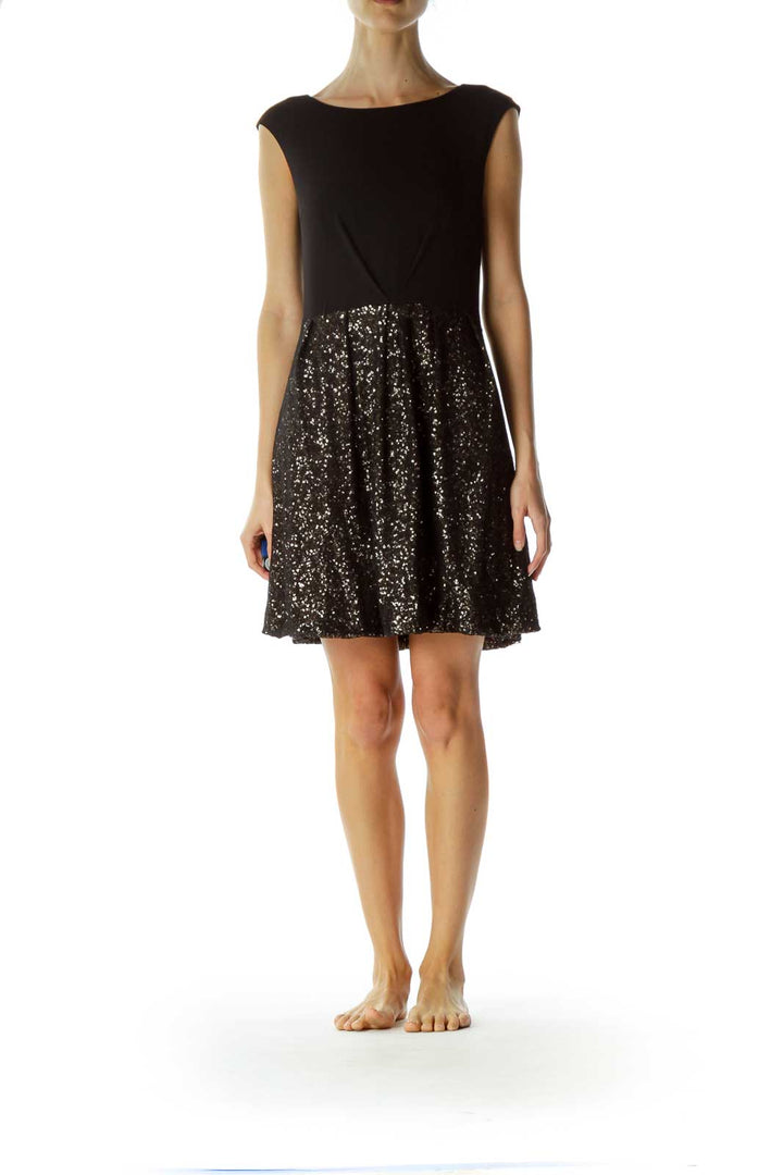 Black Gold Sequined Cocktail Dress