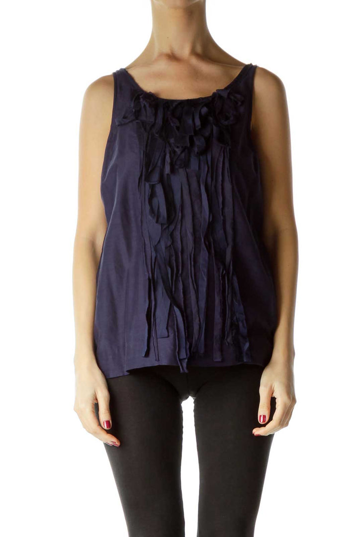 Navy Sleeveless Ruffle Blouse