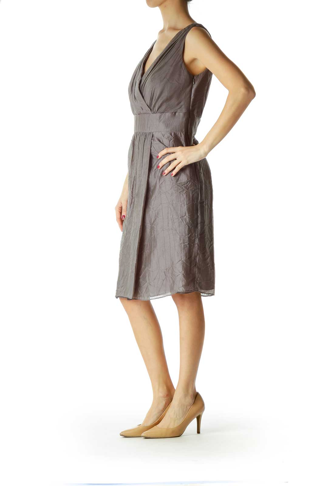 Gray V-Neck Sleeveless Work Dress