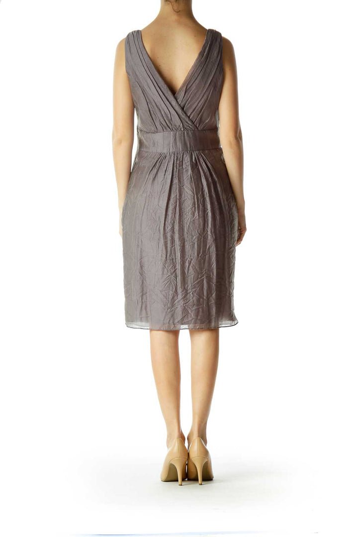 Gray V-Neck Sleeveless Work Dress