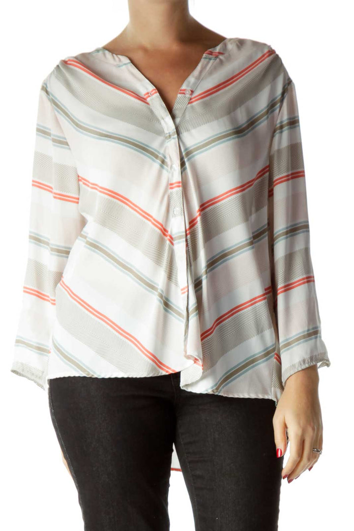 White Gray Striped Blouse