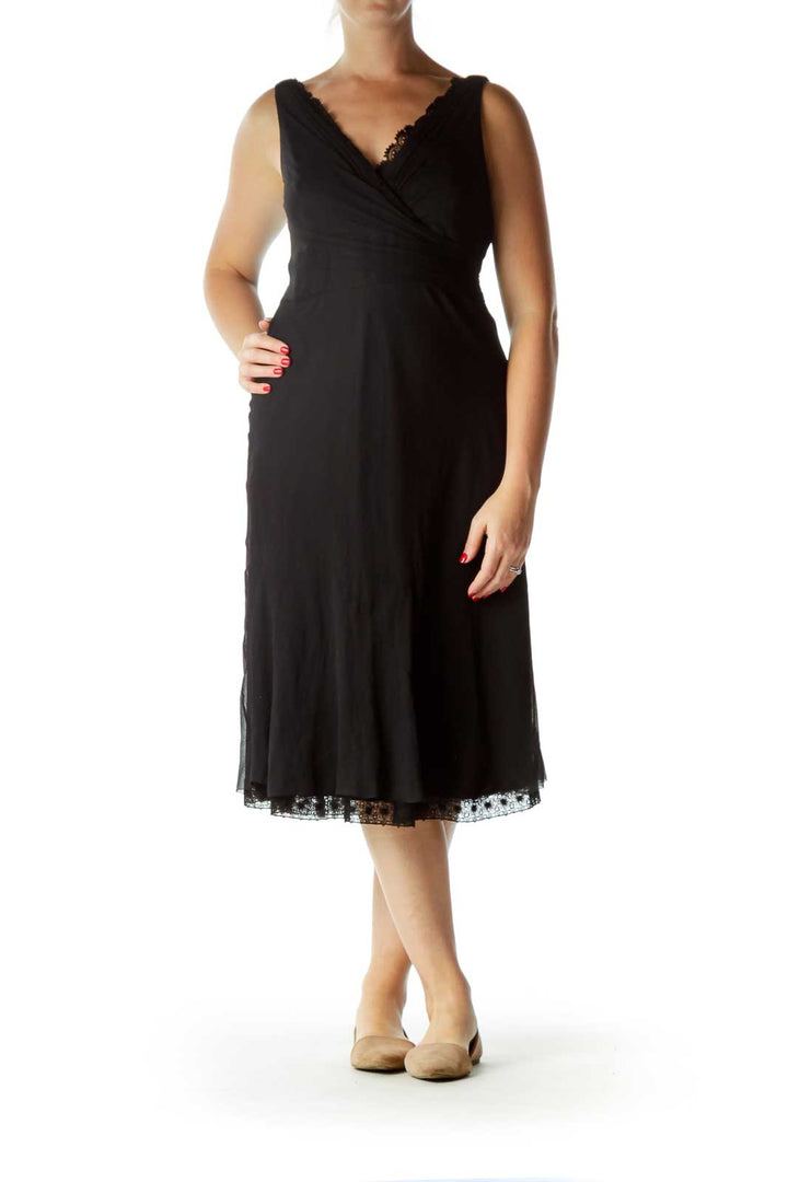 Black V-Neck Silk Lace A-Line Cocktail Dress