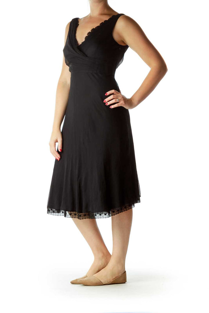 Black V-Neck Silk Lace A-Line Cocktail Dress