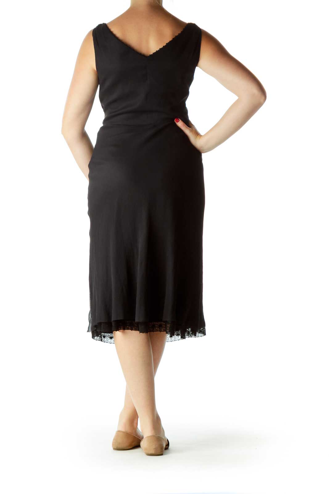 Black V-Neck Silk Lace A-Line Cocktail Dress