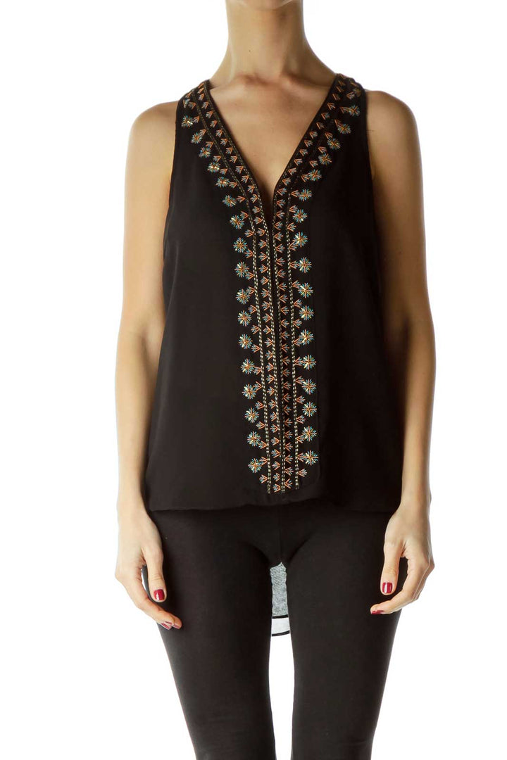 Black Beaded Sleeveless Blouse