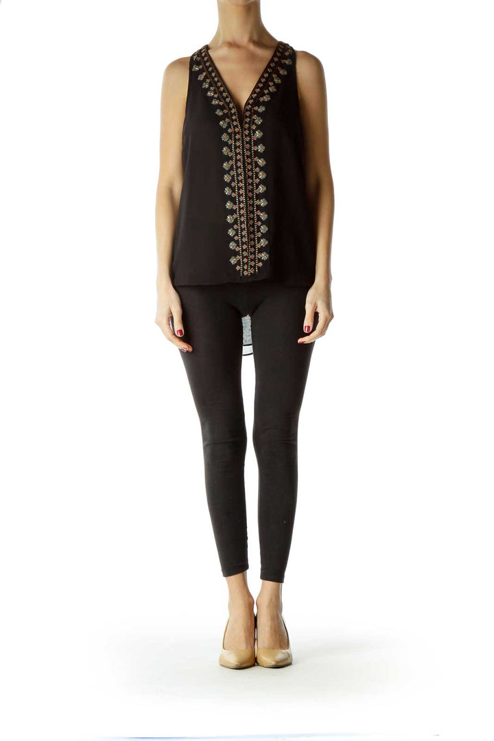 Black Beaded Sleeveless Blouse