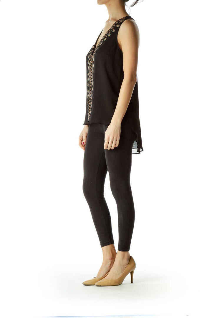 Black Beaded Sleeveless Blouse