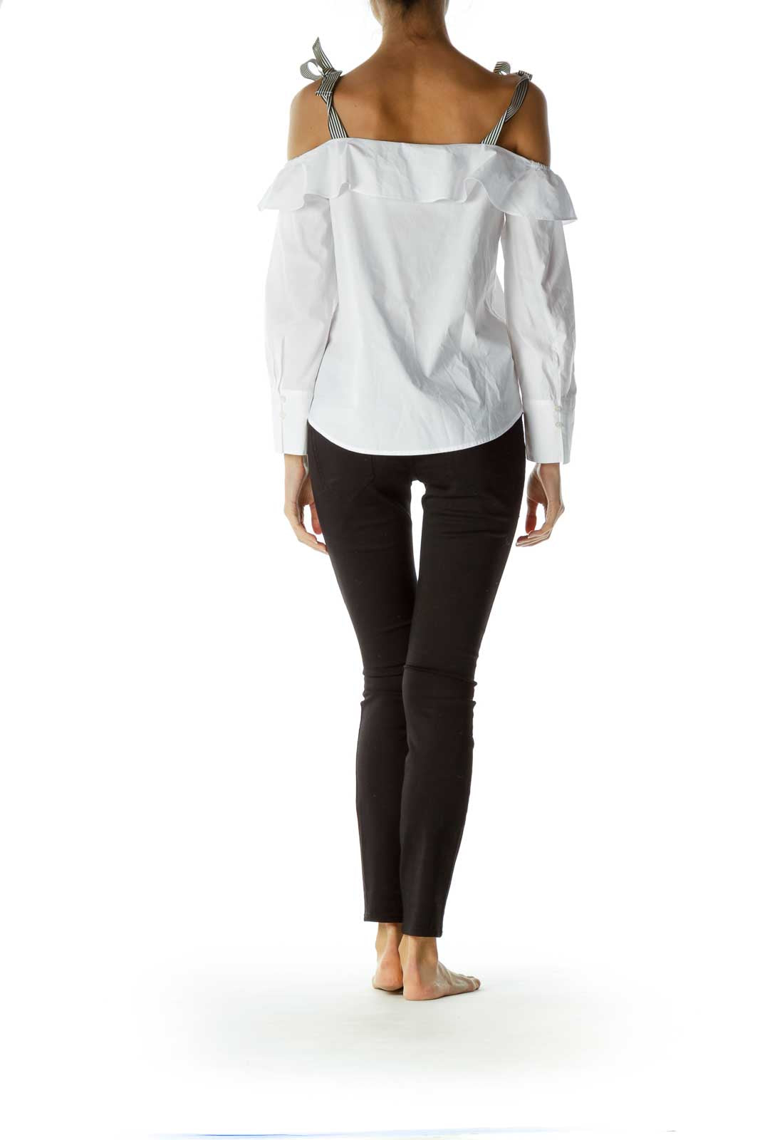 White Black Cold Shoulder Blouse