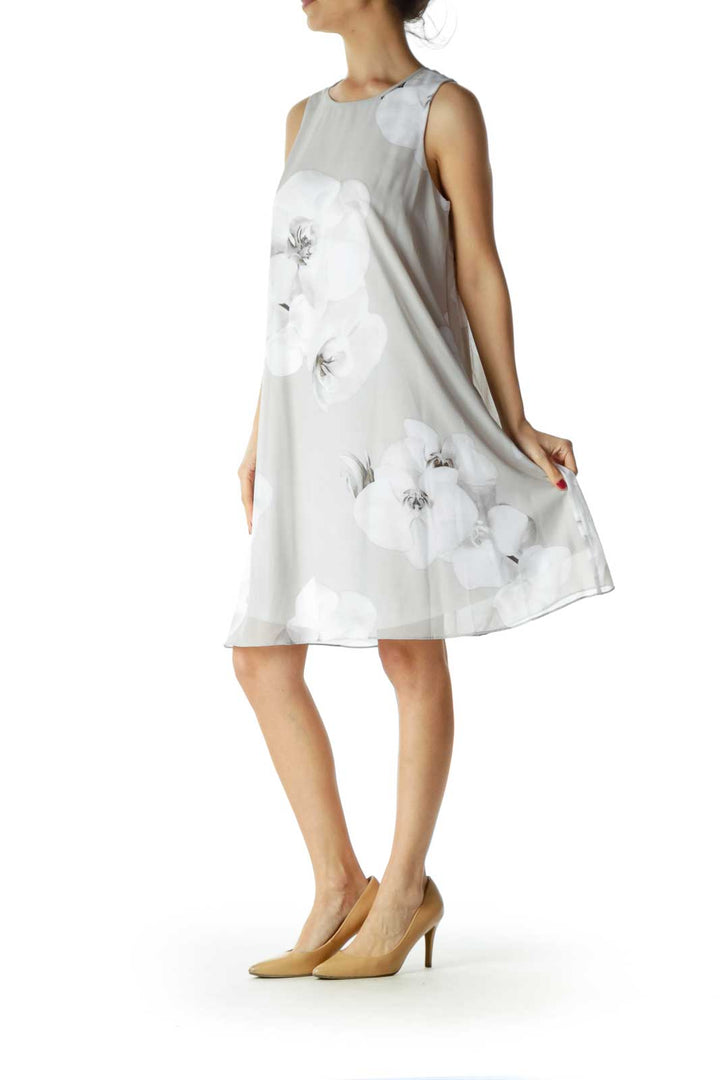 Gray Printed Floral Day Dress