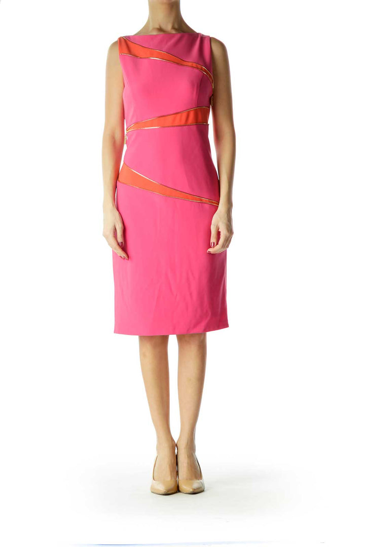 Pink Orange Work Dress with Diagonal Zippers