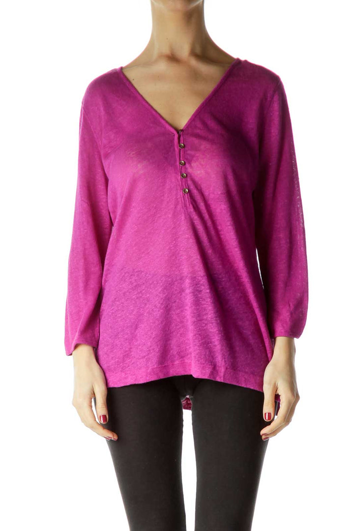 Purple Linen Buttoned Top