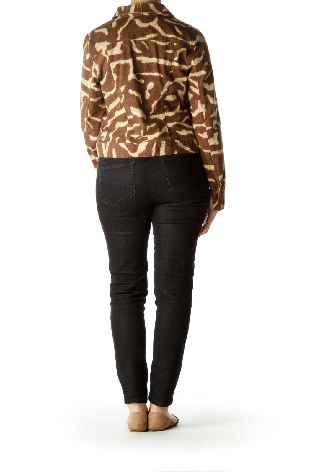 Brown Beige Zebra Print Denim Jacket