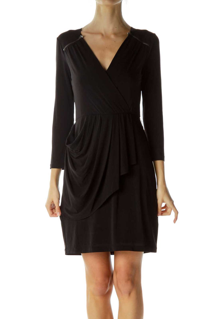 Black Shoulder Zippers Work Dress