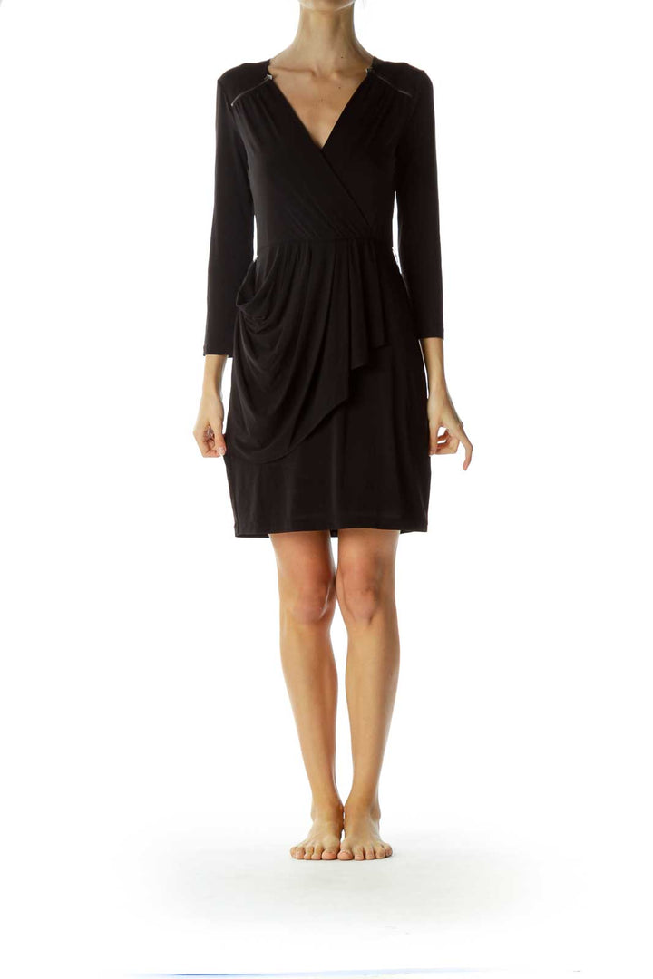 Black Shoulder Zippers Work Dress