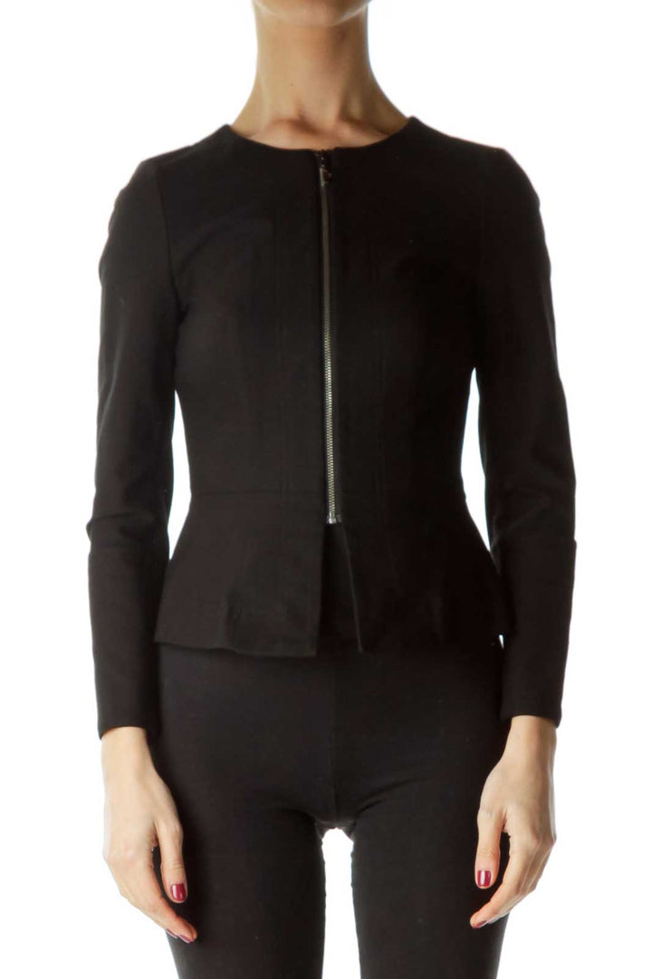 Black Zippered Peplum Jacket