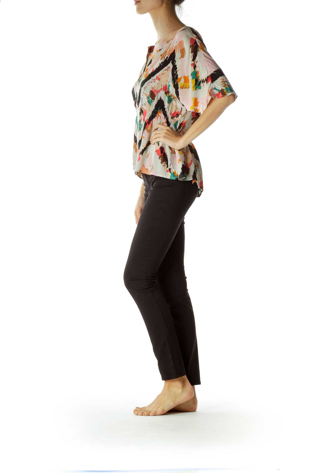 Pink Multicolor Print Scrunch Blouse