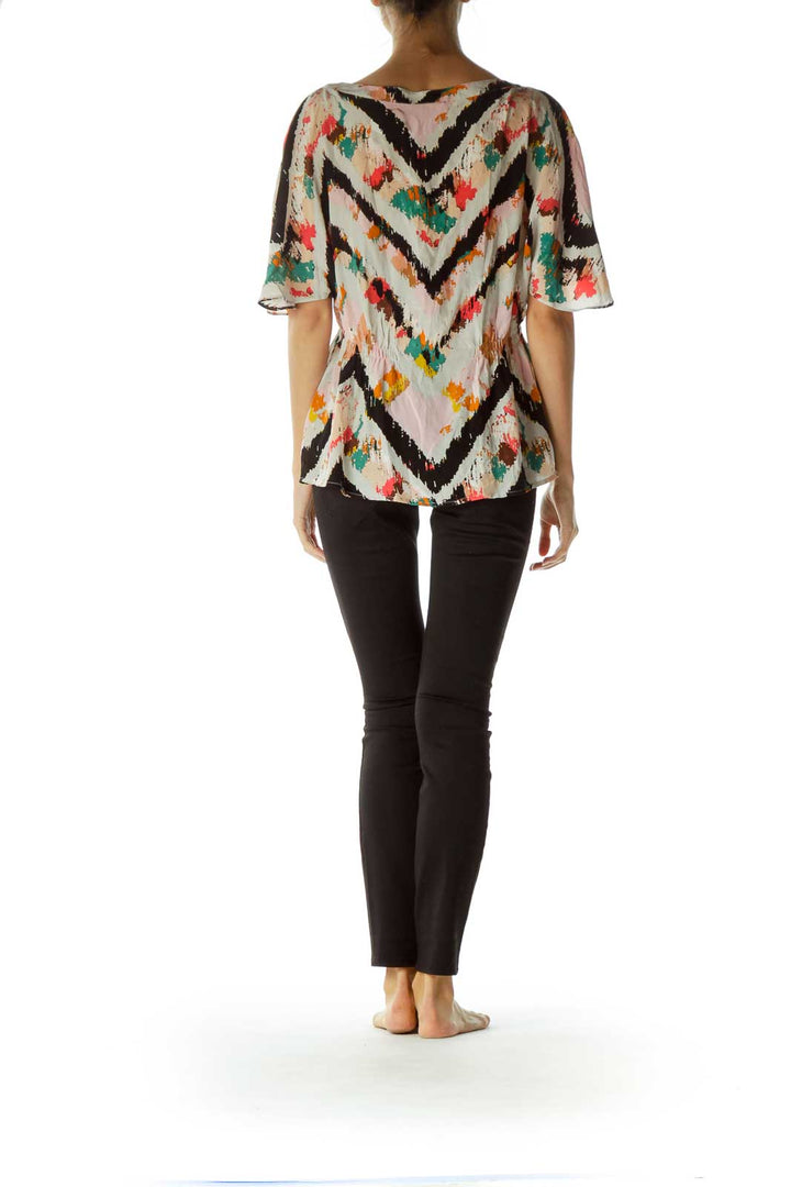 Pink Multicolor Print Scrunch Blouse