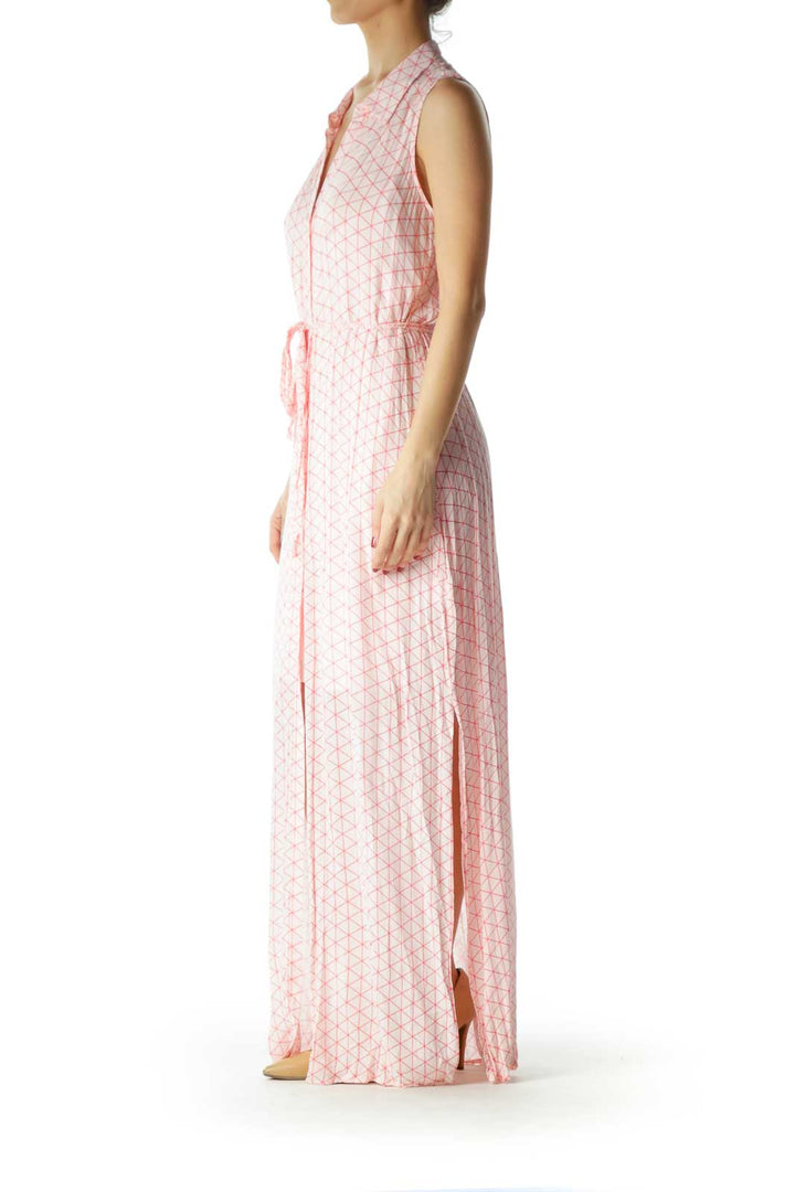 Pink Geometric Print Buttoned Day Dress