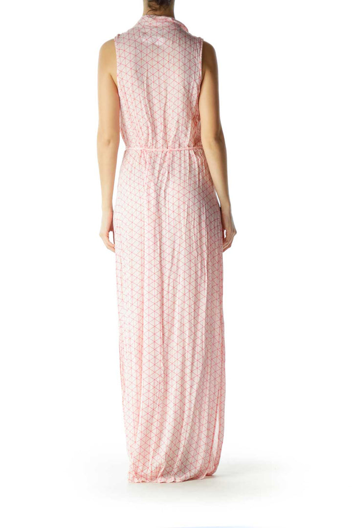 Pink Geometric Print Buttoned Day Dress