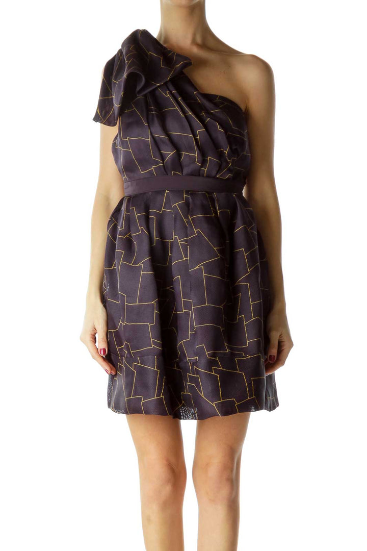 Purple Print One Shoulder Cocktail Dress