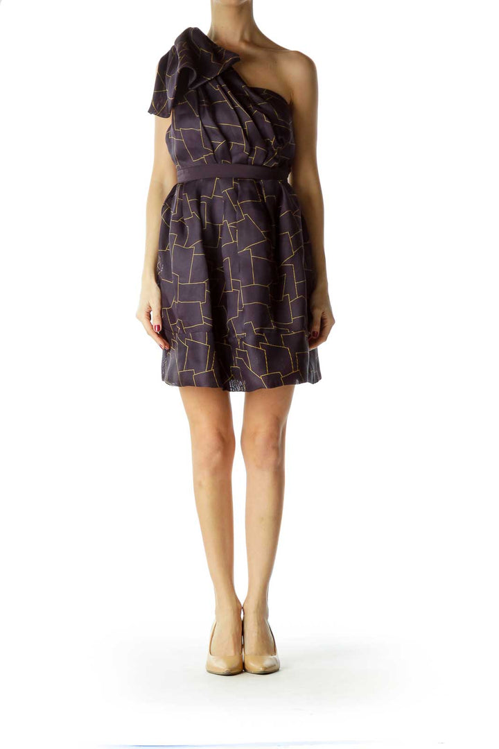 Purple Print One Shoulder Cocktail Dress