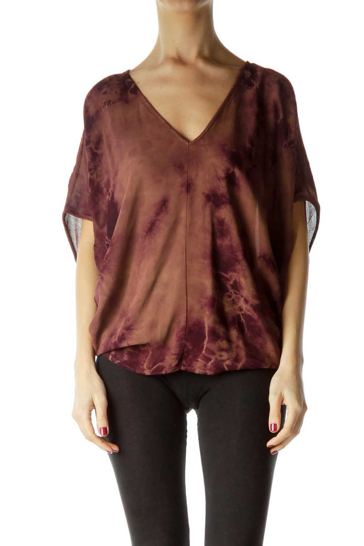 Purple Brown Bat-Sleeve Blouse