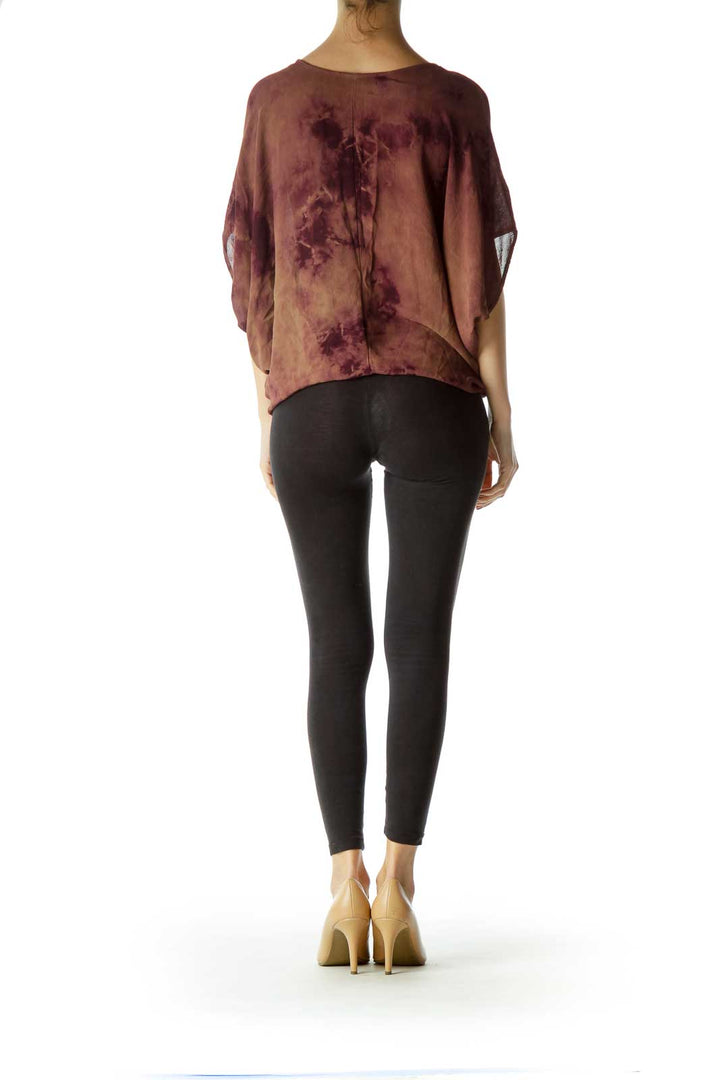 Purple Brown Bat-Sleeve Blouse