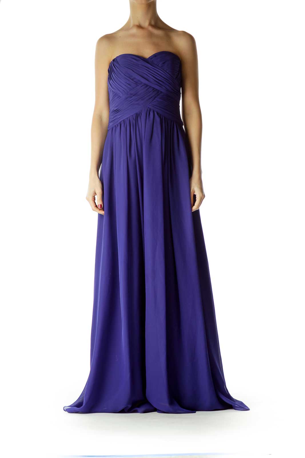 Blue Strapless Empire Waist Evening Dress